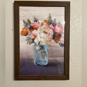 French country flower picture with wooden frame.